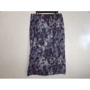 Studio C Womens Long Skirt Size 14 Blue Brown Back Slit Modest Office Career